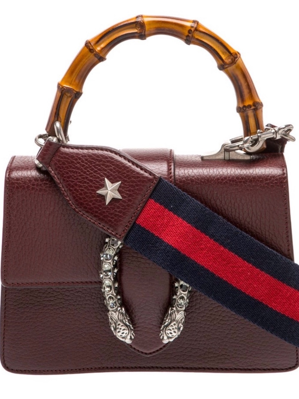 GUCCI Burgundy Leather Top-Handle Shoulder Bag with Bamboo Handle